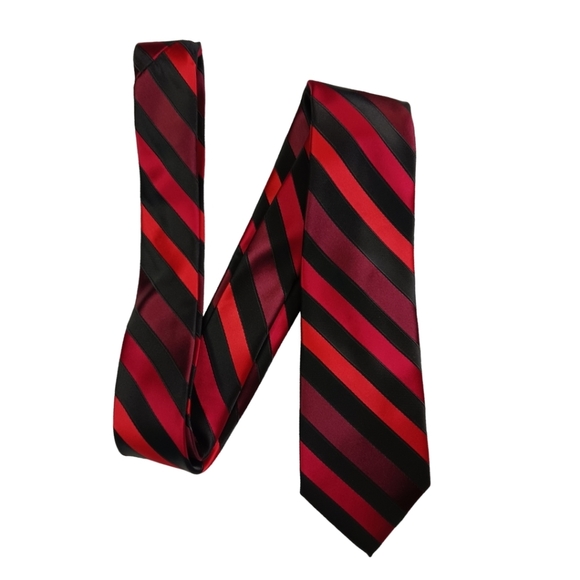 Jf Ferrar Mens Tie Diagonal Stripes Satin Red Black Goth Prom 58" - Picture 1 of 6
